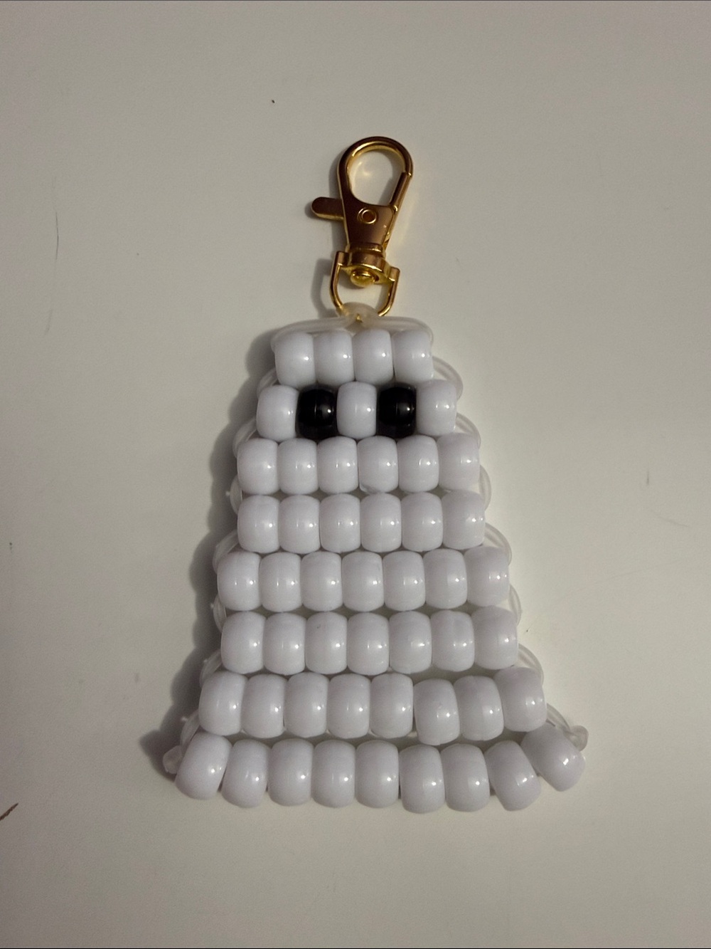 White Beaded Ghost Keychain with Gold Clip - Kids Accessories